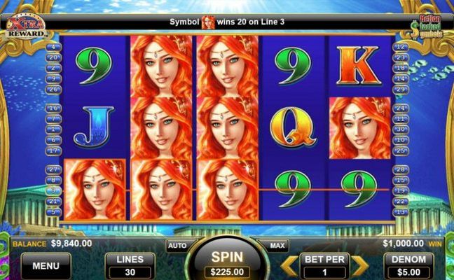 Mermaid symbols triggers a 1000 jackpot win