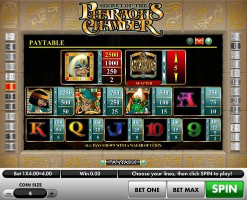 Slot game symbols paytable featuring ancient Egyptian themed icons.