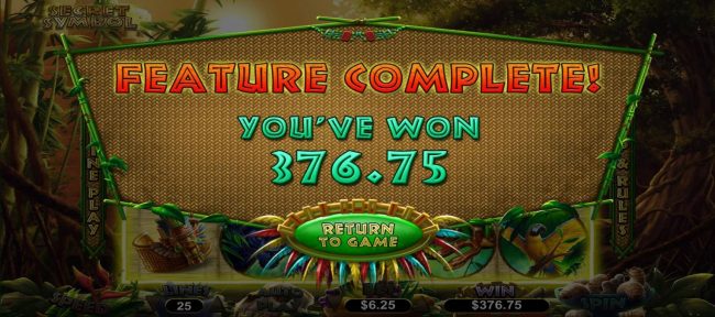 Player is awarded a 376.75 cash prize after completing 10 free spins.