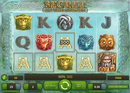 five of a kind triggers a 300 coin big win