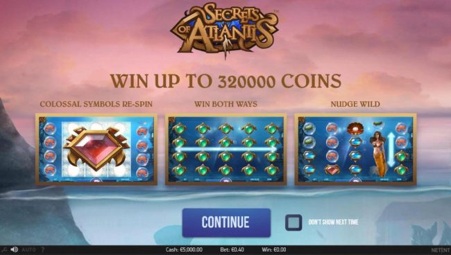 Win up to 320,000 coins! Features include Colossal Symbols Re-Spin, Win Both Ways and Nudge Wild!