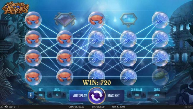 Game triggers multiple winning paylines both ways for a 720 coin big win!