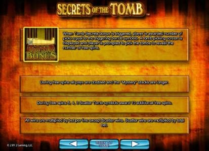 Tomb Secrets Bonus feature rules