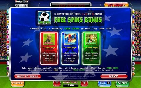 3 scatters on reel 1, 3 and 5 award free game bonus