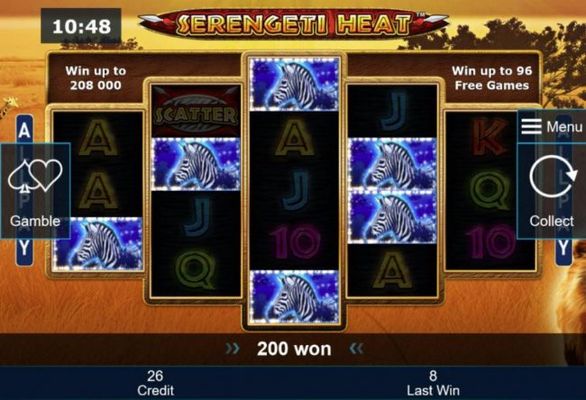 Winning zebra symbol triggers a 200 coin payout