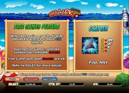 free games feature and scatter paytable