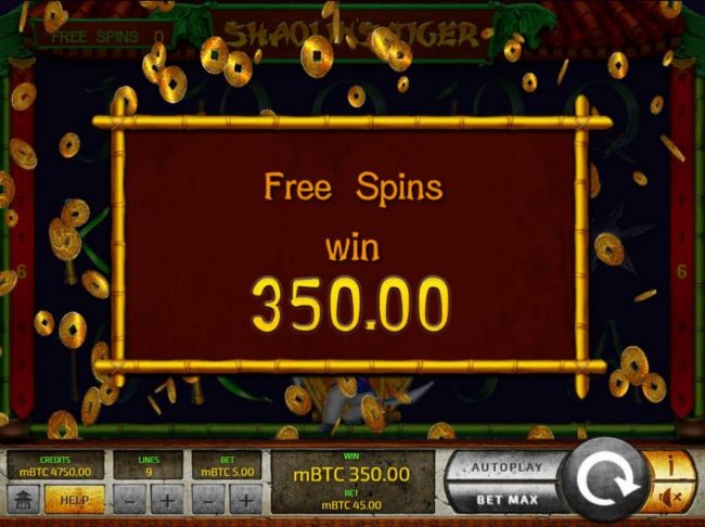 Total Free Spins payout 350.00.