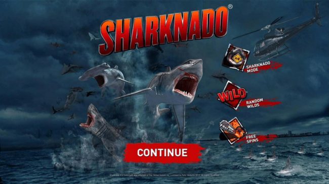 Game features include: Sharknado Mode, Random Wilds and Free Spins.