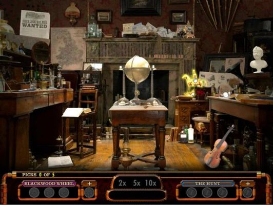 Select up to 5 objects located in Sherlock Holmes room to reveal clues or win cash prizes.
