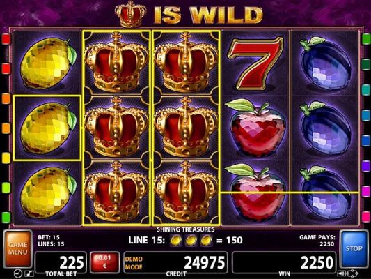 Stacked wilds triggers a 2250 coin jackpot win.