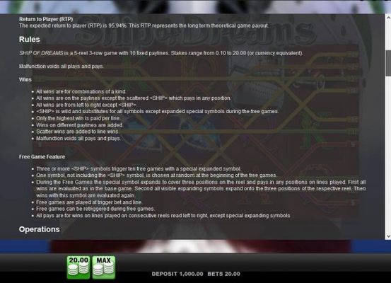 General Game Rules - The theoretical average return to player (RTP) is 95.94%.