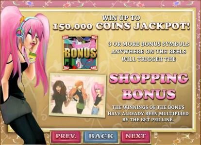 bonus feature rules  - win up to 150,000 coins