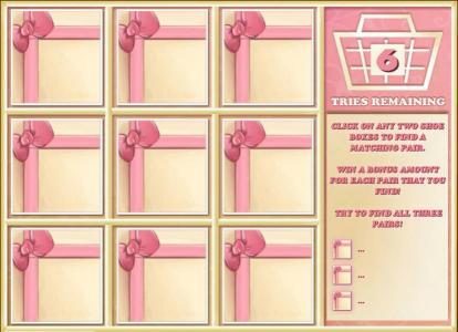 bonus pairs game board - you have 6 tries to match 3 pairs of shoes and earn prize awards