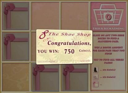 bonus feature pays out a 750 coin big win for matcing 2 pairs of shoes
