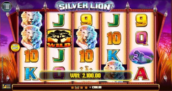 Silver lions across reels 1 to 4 leads to a 2,100.00 mega win.