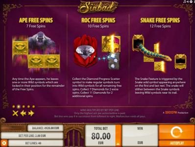 Ape Free Spins, ROC Free Spins and Snake Free Spins game rules