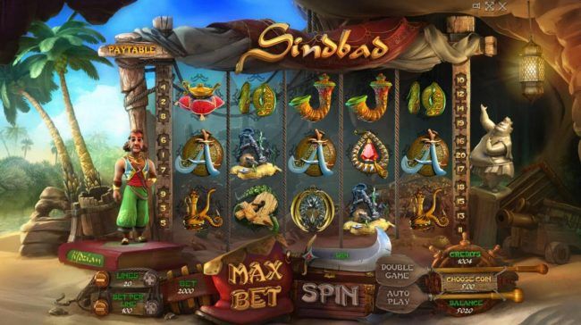 Main game board featuring five reels and 50 paylines with a $100,000 max payout.