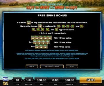 Free Spins Bonus Paytable