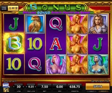 Free Spins game board - Spelling BONUS starts the multiplier bonus