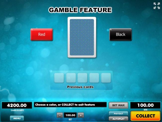 Gamble Feature - To gamble any win press Gamble then select Red or Black.