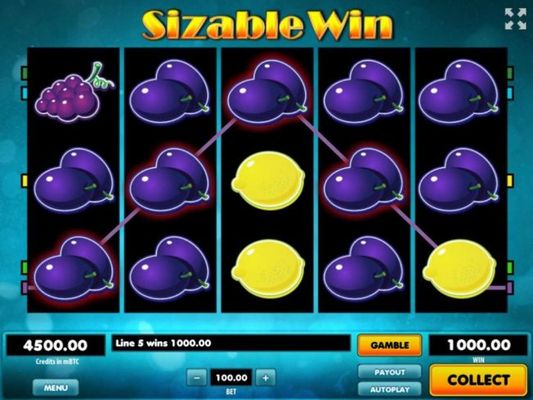 A winning Four of a Kind triggers a 1000.00 jackpot.