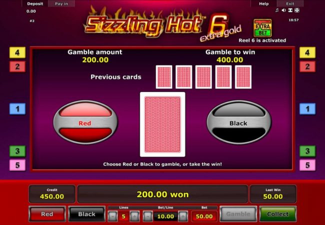 Gamble Feature - To gamble any win press Gamble then select Red or Black.