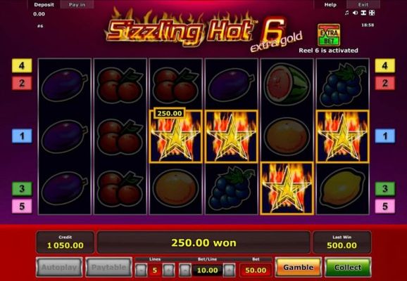 A winning Four of a Kind leads to a 250.00 jackpot win.