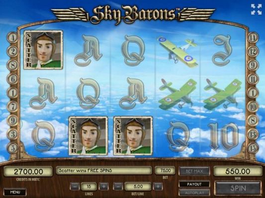 Three fight pilot scatter symbols triggers the Free Spins feature.