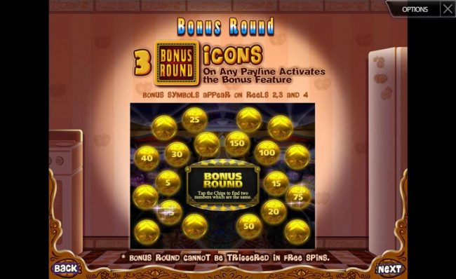 Bonus Round Rules - 3 Bonus Round icons on any payline activates the bonus feature.