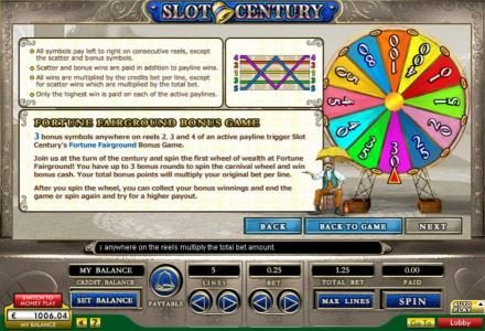 General Game Rules, Fortune Fairground Bonus Game Rules and Payline Diagrams