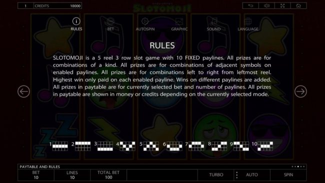 General Game Rules and Payline Diagrams 1-10
