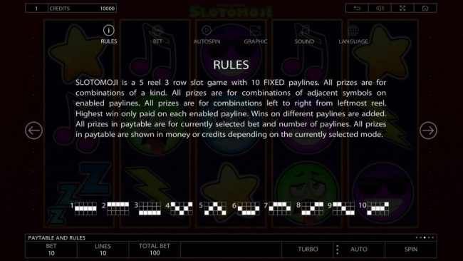 General Game Rules and Payline Diagrams 1-10