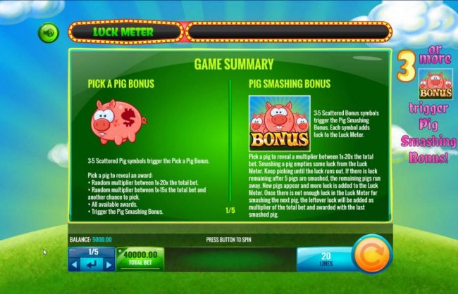 Pick A Pig Bonus and Pig Smashing Bonus Rules