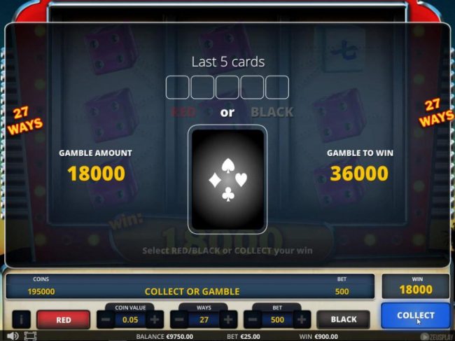 Gamble Feature - To gamble any win press Gamble then select Red or Black.