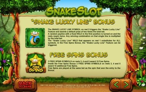 how to play the snake lucky line bonus and free spins bonus features