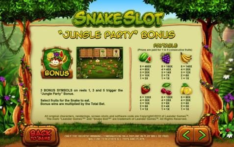 jungle party bonus rules and paytable