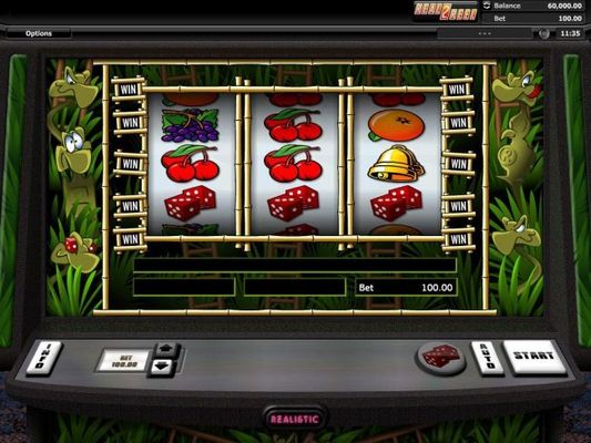 Main game board featuring three reels and 5 paylines with a $12,000 max payout.