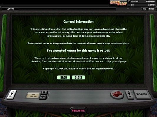 General Game Rules - The theoretical average return to player (RTP) is 95.01%.