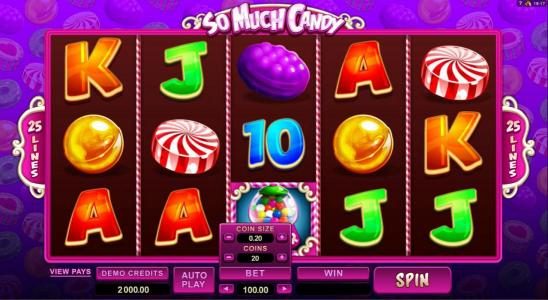 Main game board featuring five reels and 25 paylines with a $56,000 max payout