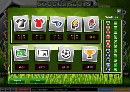Slot game symbols paytable and payline diagrams