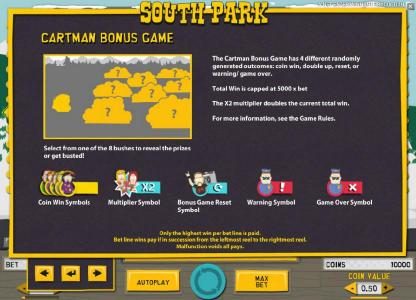 the cartman bonus game has 4 different randomly generated outcomes