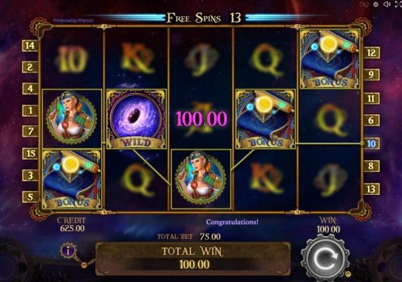 Three or more bonus symbols triggers the bonus feature. The bonus game can only be triggered during the free spins feature.