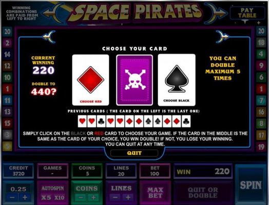 Gamble Feature Rules - The feature is available after each winning spin. Last win amount becomes your stake in the Gamble game. Your goal is to guess the color of the next card.