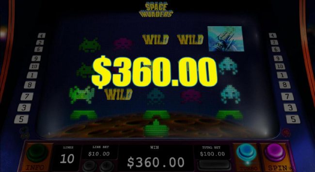 The UFO Wild Feature leads to a 360.00 payout.
