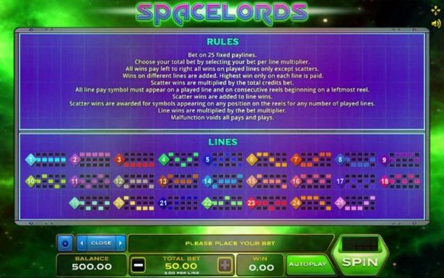 General Game Rules and Payline Diagrams 1-25