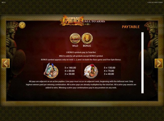 High value slot game symbols paytable.