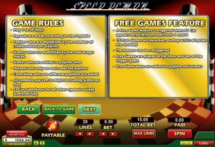 Game Rules and Free Games Rules