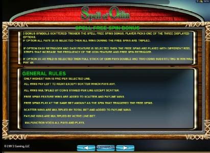 Spell Free Spin Bonus Rules and General Game Rules