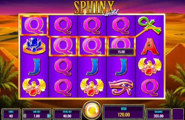 Multiple winning Queen symbols triggers a 120.00 jackpot.