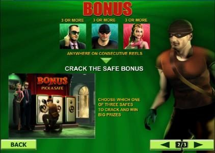 Crack the Safe Bonus - choose a safe to crack and reveal a prize award